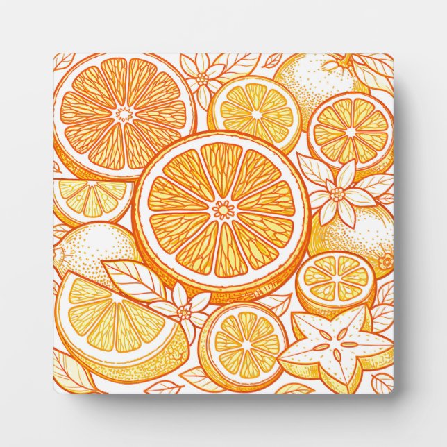 Vibrant Citrus Orange Slice Pattern Plaque (Front)