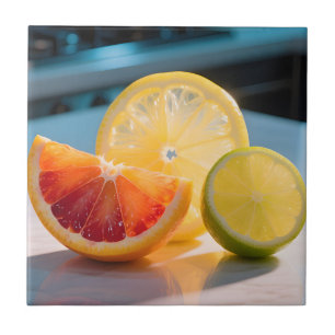 Vibrant Citrus Slices Grapefruit Lemon Lime Fresh Ceramic Tile