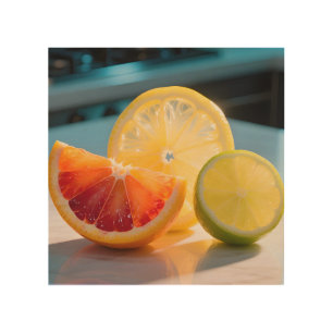 Vibrant Citrus Slices Grapefruit Lemon Lime Fresh Wood Wall Art