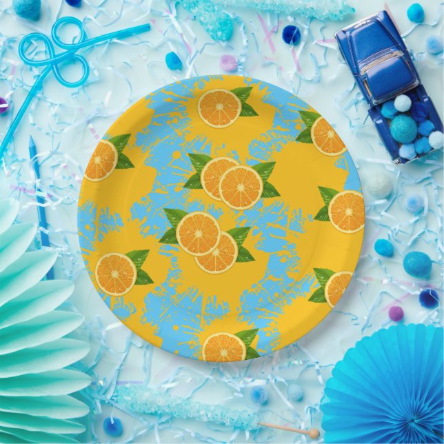 Vibrant Citrus Splatter Paper Plates (Party)