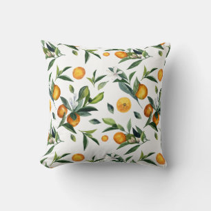 Vibrant Citrus white flower leaves Bright summer Throw Pillow