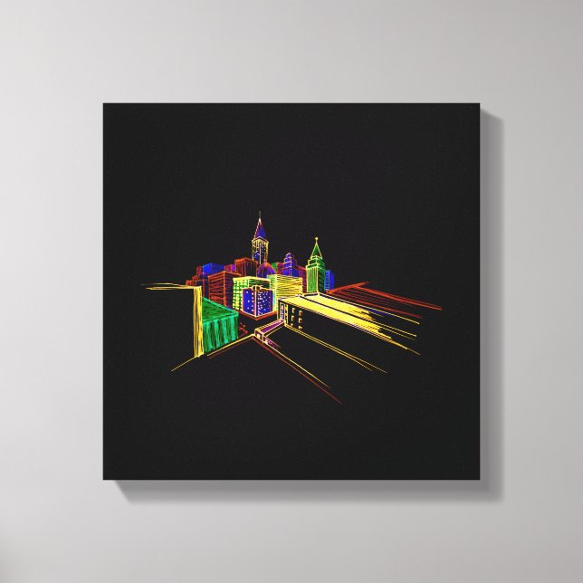 Vibrant City Bridge Unique Modern Canvas Print (Front)