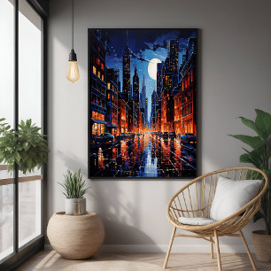 Vibrant Cityscape at Night Urban Art Poster