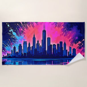 Vibrant Cityscape Splash Art Beach Towel