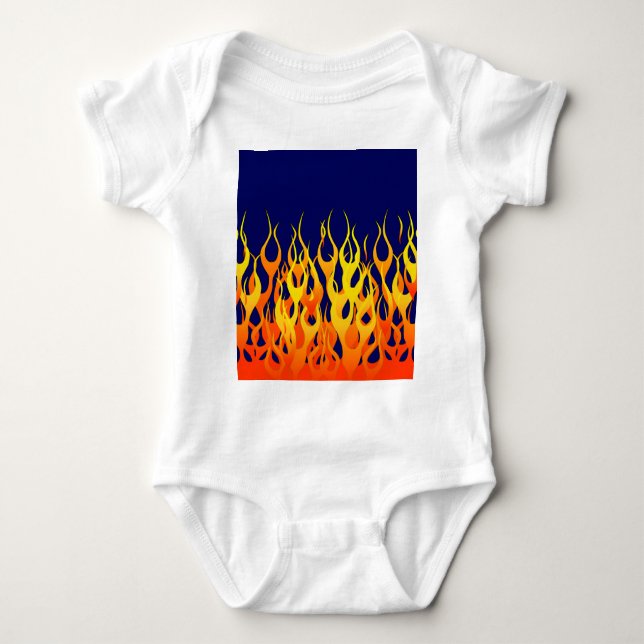 Vibrant Classic Racing Flames on Navy Blue Baby Bodysuit (Front)