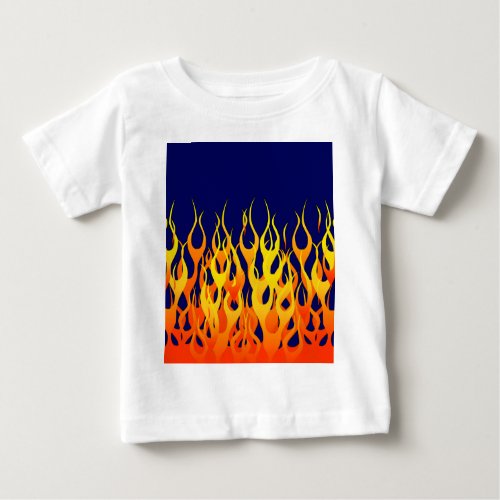 Vibrant Classic Racing Flames on Navy Blue Baby T_Shirt