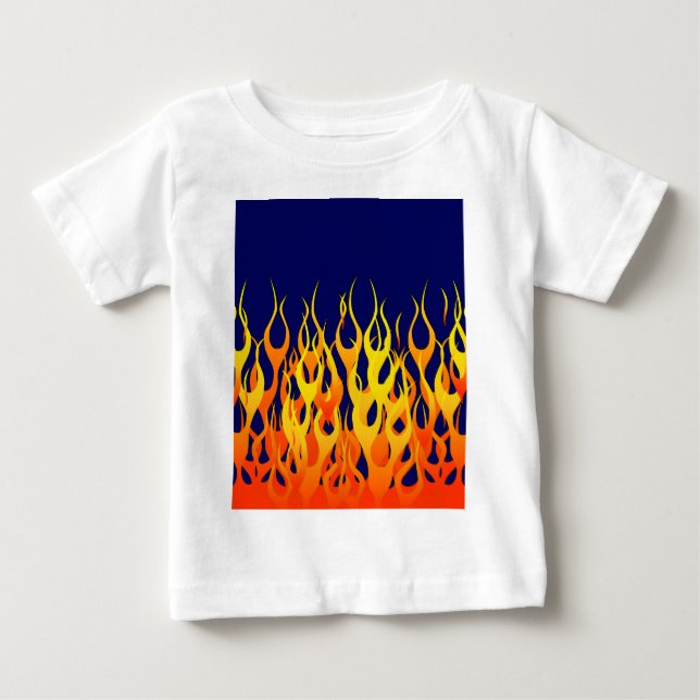 Vibrant Classic Racing Flames on Navy Blue Baby T-Shirt (Front)
