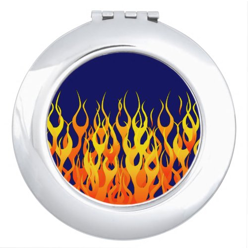 Vibrant Classic Racing Flames on Navy Blue Compact Mirror