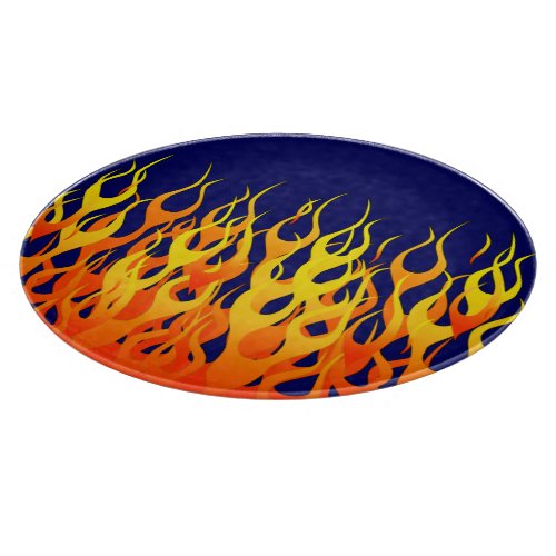 Vibrant Classic Racing Flames on Navy Blue Cutting Board