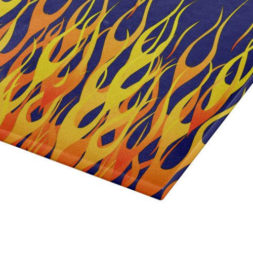 Vibrant Classic Racing Flames on Navy Blue Cutting Board