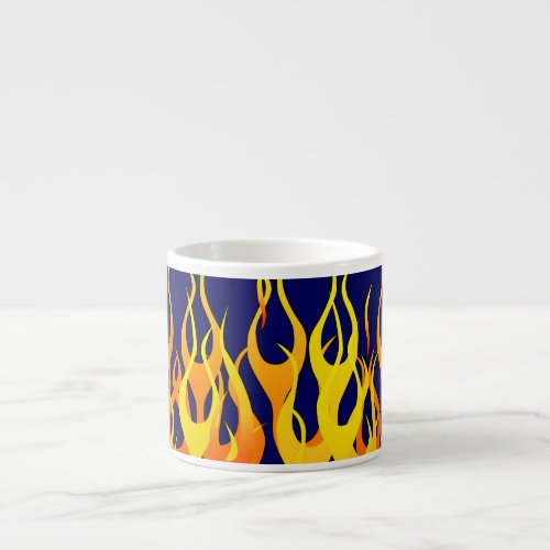 Vibrant Classic Racing Flames on Navy Blue Espresso Cup