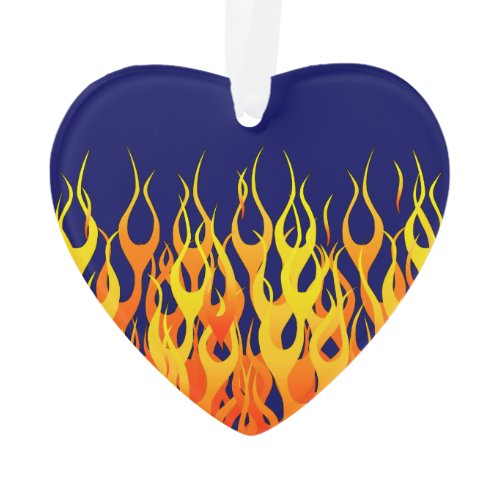 Vibrant Classic Racing Flames on Navy Blue Ornament