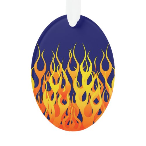 Vibrant Classic Racing Flames on Navy Blue Ornament