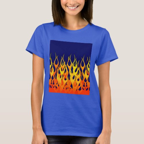 Vibrant Classic Racing Flames on Navy Blue T_Shirt