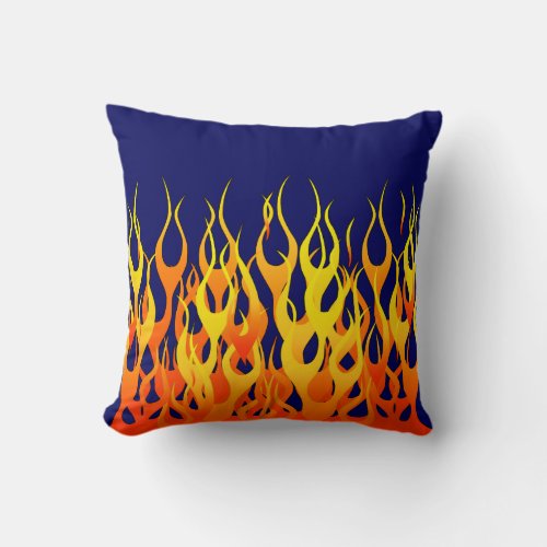 Vibrant Classic Racing Flames on Navy Blue Throw Pillow