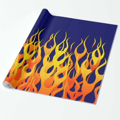 Vibrant Classic Racing Flames on Navy Blue Wrapping Paper