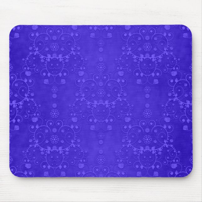 Vibrant Cobalt Blue Fancy Damask Pattern Mouse Pad (Front)