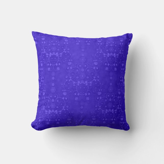 Vibrant Cobalt Blue Fancy Damask Pattern Throw Pillow (Front)