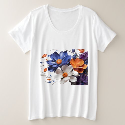 vibrant cobalt blue flowers plus size T_Shirt