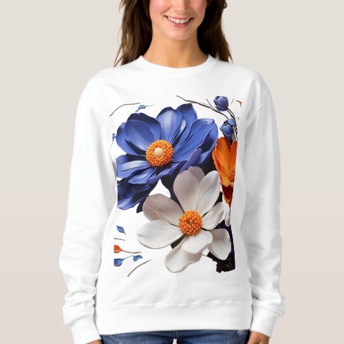 vibrant cobalt blue flowers sweatshirt