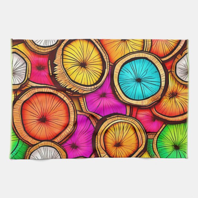 Vibrant Coconut Slice Abstract Design Kitchen Towel (Horizontal)