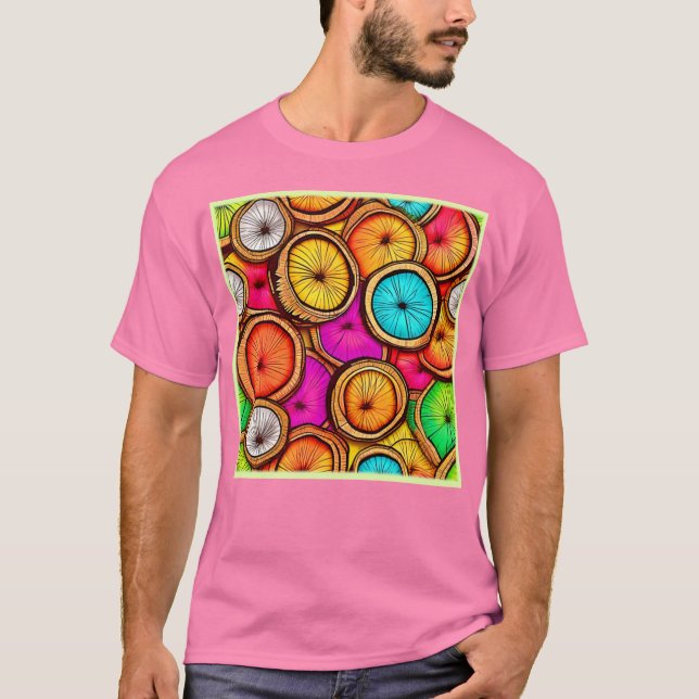 Vibrant Coconut Slice Abstract Design T-Shirt (Front)