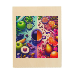 Vibrant Coffee and Fresh Produce Split Design Wood Wall Art