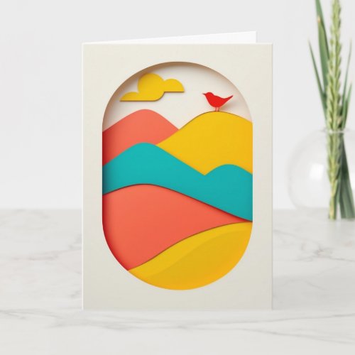 Vibrant Collage Mountains Bird Card