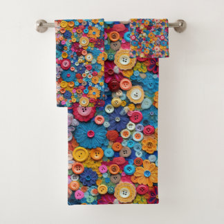 Vibrant Collection of Colorful Button Flowers Bath Towel Set