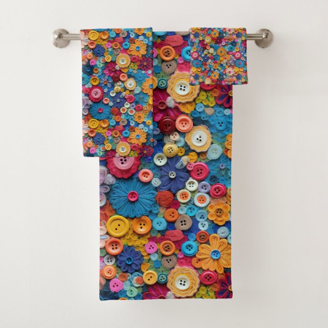 Vibrant Collection of Colorful Button Flowers Bath Towel Set (Insitu)