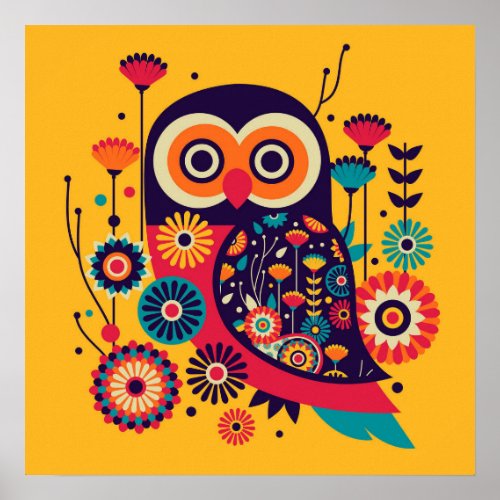 Vibrant color abstract owl design poster