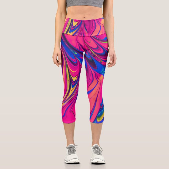 Vibrant Color Aesthetic Pattern Capri Leggings (Front)