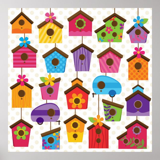 Vibrant color bird houses poster (Front)