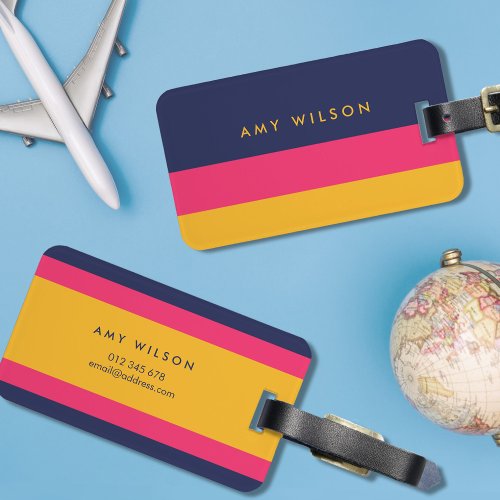 Vibrant Color Block Blue Pink and Yellow Luggage Tag