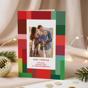 Vibrant Color Block Geometric Photo Christmas Holiday Card