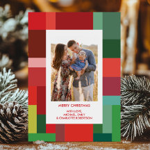 Vibrant Color Block Geometric Photo Christmas