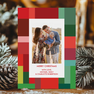 Vibrant Color Block Geometric Photo Christmas Holiday Card