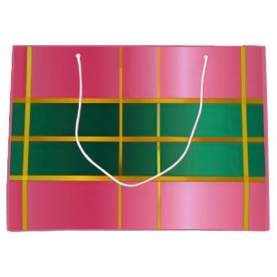 Vibrant Color Block Pink & Green  Large Gift Bag