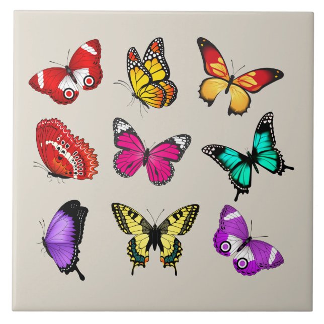 Vibrant color Butterflies Ceramic Tile (Front)
