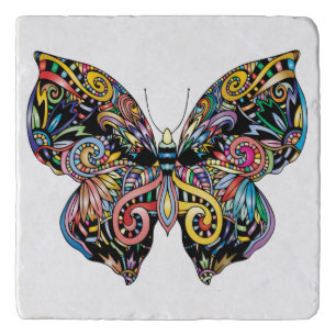 Vibrant color butterfly drawing ceramic tile trivet