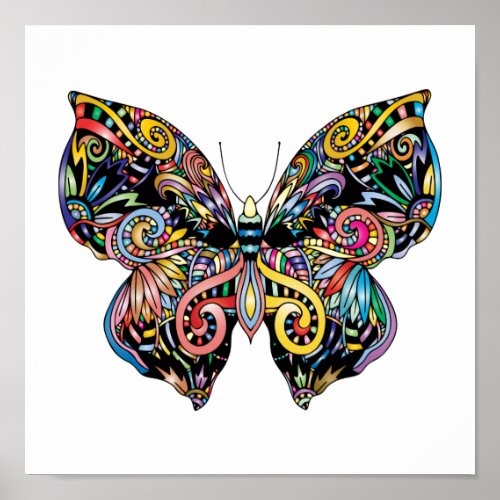 Vibrant color butterfly drawing   poster