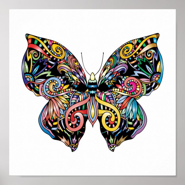 Vibrant color butterfly drawing   poster (Front)