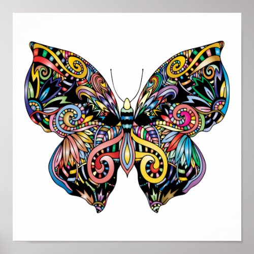 Vibrant color butterfly drawing  poster
