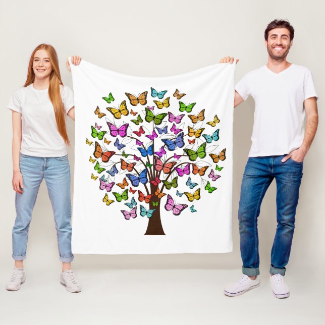 Vibrant color butterfly tree fleece blanket (In Situ)