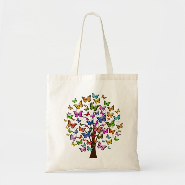 Vibrant color butterfly tree tote bag (Front)