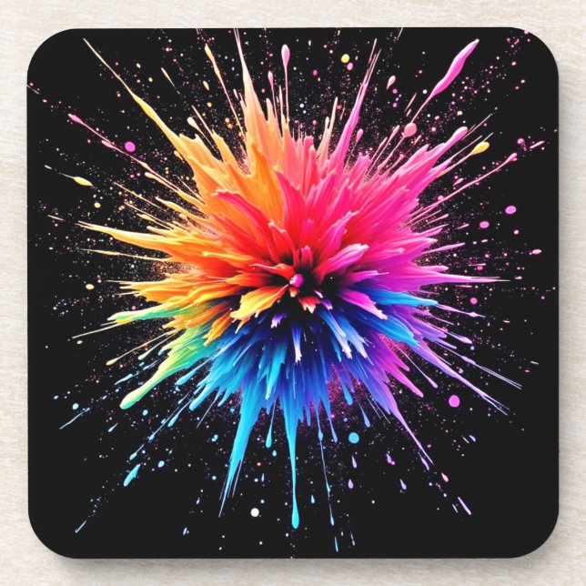 Vibrant Color Explosion Design Beverage Coaster (Front)