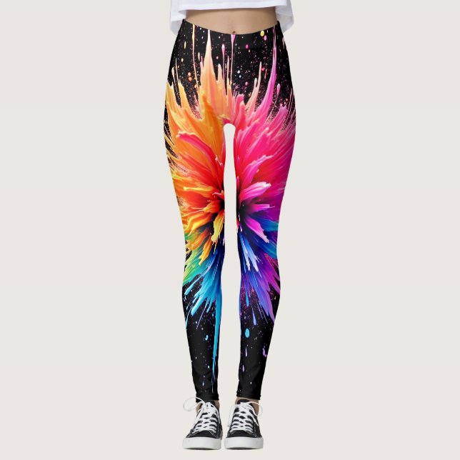 Vibrant Color Explosion Design Leggings (Front)