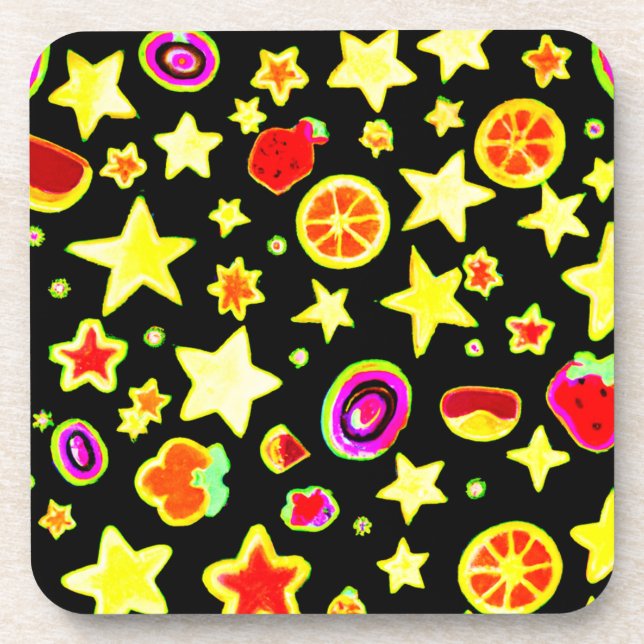 Vibrant Color Explosion Fruits Star Pattern Beverage Coaster (Front)