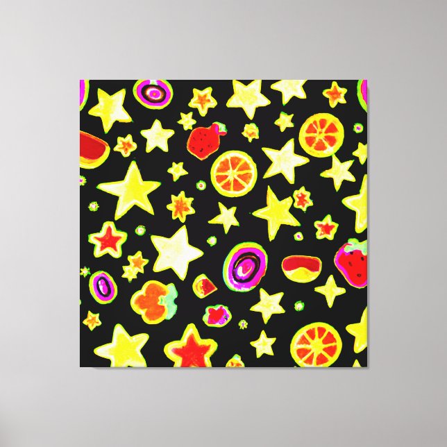 Vibrant Color Explosion Fruits Star Pattern Canvas Print (Front)