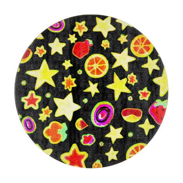 Vibrant Color Explosion Fruits Star Pattern Cutting Board (Front)